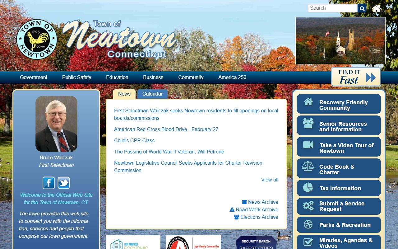Newtown town website for residents directory searches