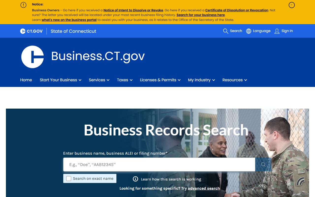 Connecticut business records search tool for residents directory