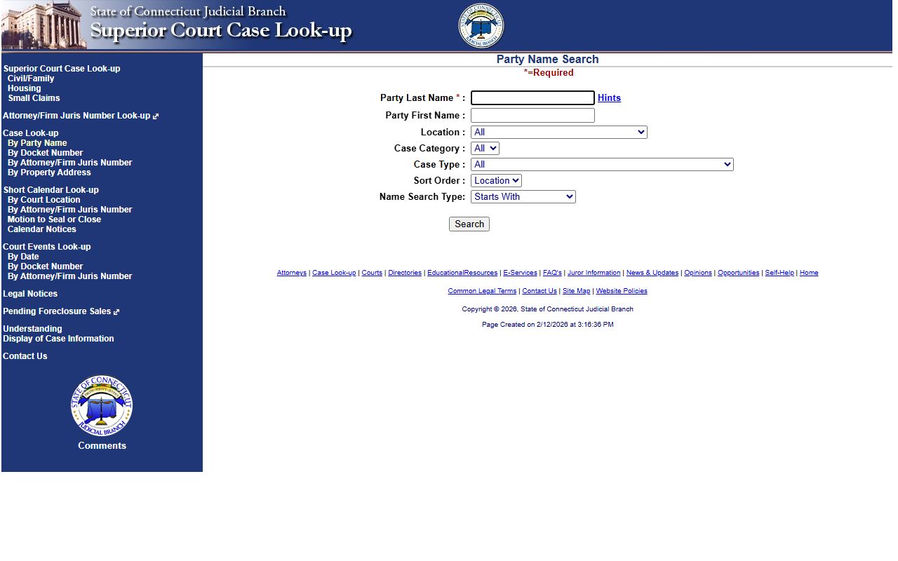 Connecticut case lookup tool for residents directory civil court searches