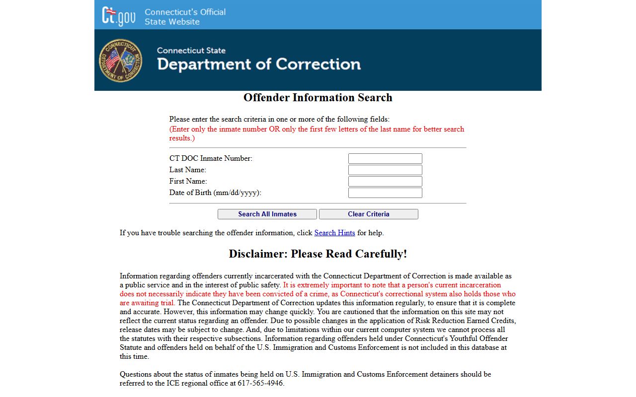 Connecticut inmate records search for residents directory lookup